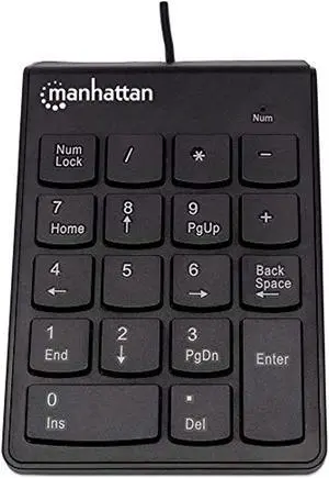 manhattan wired usb numeric keypad - 18 full size keys & ultra slim lightweight ergonomic number pad design - for laptop, desktop, computer, pc - black, 179911