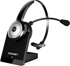 tecknet bluetooth 5.0 wireless headset with ai noise cancelling microphone and charging base for laptop, on ear bluetooth headphone telephone headset for pc, cell phone, skype, all day battery life