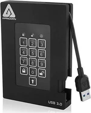 Apricorn Aegis Padlock Fortress FIPS 140-2 Level 2 Validated 256-bit Encrypted USB 3.0 Hard Drive with PIN Access, 1 TB