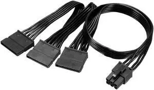 6 Pin To 3 SATA Power Cable Adapter for Hard Drive Black