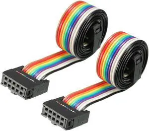 IDC 10 Pins Wire Flat Rainbow Ribbon Cable 43cm 2.54mm Pitch 2pcs