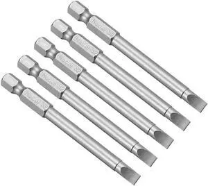 5 Pcs 1/4" Hex Shank 75mm Length Magnetic SL5 Slot Head Screwdriver Bits S2 Alloy Steel