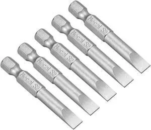 5Pcs 1/4" Hex Shank 50mm Length Magnetic SL6 Slot Head Screwdriver Bits S2 Alloy Steel