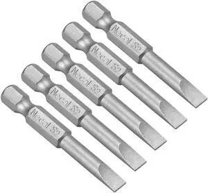 5Pcs 1/4" Hex Shank 50mm Length Magnetic SL5 Slot Head Screwdriver Bits S2 Alloy Steel