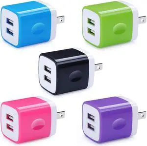 5 Pack USB Charger Wall Plug HUHUTA Dual Port 2.1A USB Phone Charger Adapter Block Box Replacement Fast Charging Plug Compatible for iPhone Xs iPad Samsung Galaxy S20 Moto Google Pixel and More