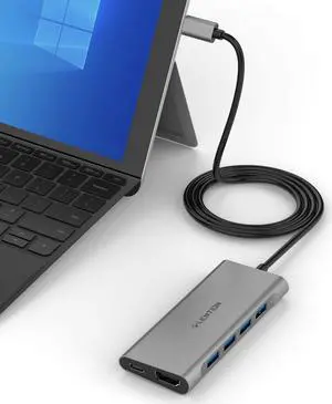 LENTION 3.3FT Long Cable USB C Multiport Hub with 4K HDMI 4 USB 3.0 Type C Charging Adapter Compatible 2020-2016 MacBook Pro 13/15/16 New Mac Air/Surface Chromebook More (CB-C35-1M Space Gray)