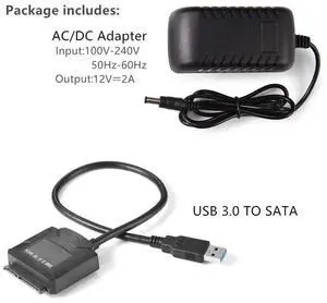 USB 3.0 To SATA Power Adapter For 3.5 inch HDD 2.5 inch SSD hard disk with 12V 2A AC DC power converter