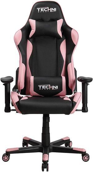 Techni Sport TS43 High Back Racing Chair with Padded Arms, PC Gaming Chair with Height and Tilt Adjustment, Pink