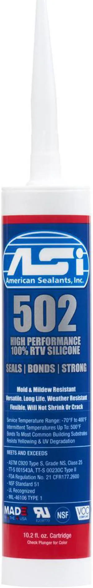 ASI 502 Clear Food Grade 100% RTV Silicone Sealant - 10.2 Oz Cartridge