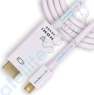 SatelliteSale Uni-Directional Mini DisplayPort to HDMI Cable Male to Male 4K/60Hz 8.64Gbps Universal Wire PVC White Cord 6 feet