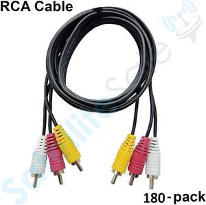 Lot of 180 Pcs 3 Male to 3 Male RCA Audio Video AV Composite Cable Universal Wire PVC Black Cord by SatelliteSale 6 feet
