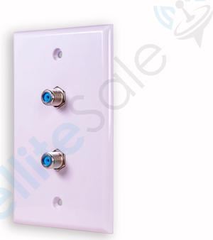 SatelliteSale Coaxial Dual Wall Plate Female to Female F-Type RG-6 2.4GHz Universal Connectors White With Screws and a Wall Bracket Included