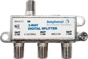 Amphenol 3-Way Digital Coaxial Splitter MoCA 2.5 ABS313H Amphenol 3-Way Digital Coaxial Splitter MoCA 2.5 ABS313H