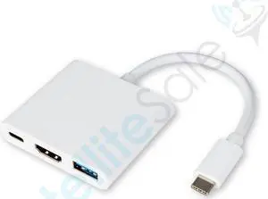 SatelliteSale USB Type C to Female USB 3.0/HDMI/USB-C Multiport Converter 5Gbps 4K/30Hz PVC Black