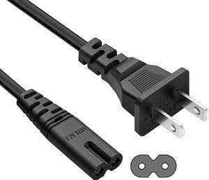 SatelliteSale 18AWG 2-Prong to Round/Round Connector AC Universal Replacement Power Cable Universal Wire PVC Black Cord 6 feet