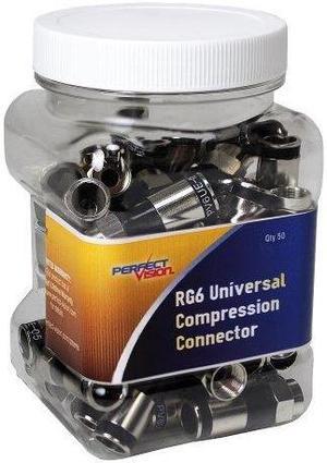 Perfect Vision 019006 Universal Ridgeloc RG-6 Compression F-Connector, 50-Piece