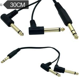 Gold Plated 6.35mm 14 Male TRS Stereo to Dual 2 x 6.35mm 14 Male TS Mono 90 Degree Right Angle Y Splitter Audio Cable (1pcs)