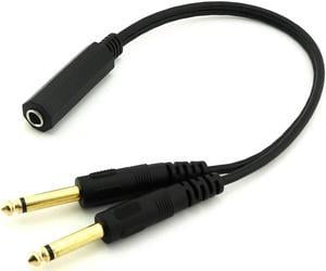 1pc 6.35mm 1/4 inch Stereo TRS Female to 2 Dual 6.35mm Mono TS Male Y Splitter Cable