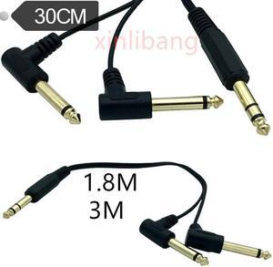 Gold Plated 6.35mm 14 Male TRS Stereo to Dual 2 x 6.35mm 14 Male TS Mono 90 Degree Right Angle Y Splitter Audio Cable 0.3m 1.8M (1pcs)