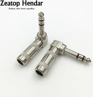 2Pcs Brass 6.35 mm 1/4 inch 3 Pole Stereo Jack Right Angle 90 TRS Male Plug Microphone Audio for Guitar Cable Solder Connector