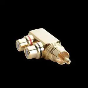 1Pcs Copper Audio Splitter Plug RCA 1 Male to 2 Female AV Socket Connector Adapter