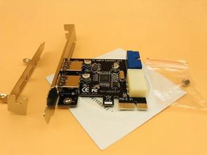 USB 3.0 Hub PCI-E Expansion Card Adapter External 2 Port USB3.0 Internal 19pin Header PCI-E Card 4pin IDE Power Connector