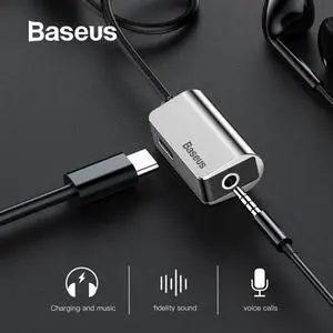 1Pcs Baseus L40 usb c to 3.5mm aux adapter usb type c extension Audio Splitter Earphone Adapter for Xiaomi Huawei P20 pro Mate 20
