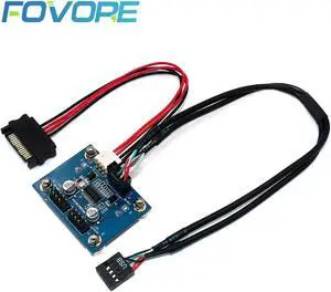 Cable USB 9Pin Motherboard Header Splitter HUB 1 to 2 Extension Cable Adapter 9 Pin Connectors with SATA Power Cable Magnet Foot