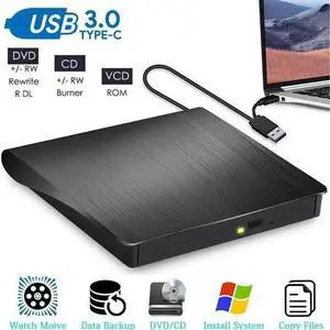 External CD/DVD Drive for Laptop, USB 3.0 Type C Portable DVD Player for Laptop, CD ROM Burner Writer External Disk Drive Optical DVD Drive Compatible with Laptop Desktop PC Windows Linux MacOS External CD/DVD Drive for Laptop, USB 3.0 Type C Portable DVD Player for Laptop, CD ROM Burner Writer External Disk Drive Optical DVD Drive Compatible with Laptop Desktop PC Windows Linux MacOS