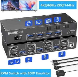 AUTYUE HDMI KVM Switch 3 Computers 2 Monitors, 4K@60Hz Dual Monitor HDMI USB 3.0 KVM Switcher with EDID Emulator, Support Copy and Extended Display, for 3 PCs Share 2 Displays and 4 USB Devices AUTYUE HDMI KVM Switch 3 Computers 2 Monitors, 4K@60Hz Dual Monitor HDMI USB 3.0 KVM Switcher with EDID Emulator, Support Copy and Extended Display, for 3 PCs Share 2 Displays and 4 USB Devices