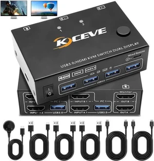 Dual Monitor HDMI KVM Switch 4K@60Hz Simulation EDID, 2 Port HDMI USB 3.0 KVM Switch for 2 Monitors 2 Computers,Support Copy and Extended Display, with HDMI and USB 3.0 Cables & Wired Controller Dual Monitor HDMI KVM Switch 4K@60Hz Simulation EDID, 2 Port HDMI USB 3.0 KVM Switch for 2 Monitors 2 Computers,Support Copy and Extended Display, with HDMI and USB 3.0 Cables & Wired Controller