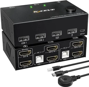2 Port Dual Monitor HDMI KVM Switch 4K @30Hz, HDMI USB KVM Switch for 2 PCs 2 monitors with 4 USB 2.0 Hub, KVM switch with 2 HDMI and 2 USB cables, Button Switch, Compatible with Windows/Linux/Mac OS 2 Port Dual Monitor HDMI KVM Switch 4K @30Hz, HDMI USB KVM Switch for 2 PCs 2 monitors with 4 USB 2.0 Hub, KVM switch with 2 HDMI and 2 USB cables, Button Switch, Compatible with Windows/Linux/Mac OS