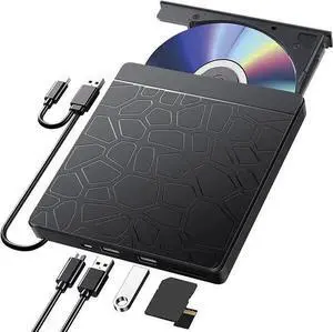 External CD DVD Drive for laptop Windows 11 10, USB 3.0 and Type-C Portable CD DVD +/-RW ROM Drive Reader CD/DVD Burner Rewriter with SD TF Slot & 2x USB Ports, Slim DVD/CD Player for Linux, Mac OS External CD DVD Drive for laptop Windows 11 10, USB 3.0 and Type-C Portable CD DVD +/-RW ROM Drive Reader CD/DVD Burner Rewriter with SD TF Slot & 2x USB Ports, Slim DVD/CD Player for Linux, Mac OS