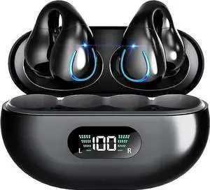 Clip On True Wireless Earbuds, Wireless Bluetooth V5.3 Air Conduction Open Ear Headphones, 80 Hours Playtime with Charging Case, IPX4 Waterproof Earphones Sport Cycling Running Work Earbud Hooks Clip On True Wireless Earbuds, Wireless Bluetooth V5.3 Air Conduction Open Ear Headphones, 80 Hours Playtime with Charging Case, IPX4 Waterproof Earphones Sport Cycling Running Work Earbud Hooks