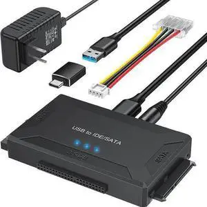 IHDAPP Hard Drive Reader IDE SATA to USB 3.0 Adapter + USB C Adapter, Internal Hard Drive Data Ultra Recovery Converter Kit with Power Supply for IDE Drive 2.5 SSD 3.5 HDD SATA Internal Blu-ray Drive IHDAPP Hard Drive Reader IDE SATA to USB 3.0 Adapter + USB C Adapter, Internal Hard Drive Data Ultra Recovery Converter Kit with Power Supply for IDE Drive 2.5 SSD 3.5 HDD SATA Internal Blu-ray Drive