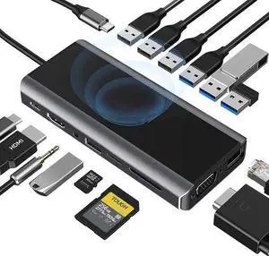 USB C Hub, 15-in-1 USB-C Hub with 4K HDMI, VGA, Wireless Charger, 1000M RJ45 Gigabit Ethernet, 7 USB (3x USB 3.0 & 4x USB 2.0), PD 100W, SD/TF & 3.5mm AUX, USB C Dock for MacBook Pro and Type C Device USB C Hub, 15-in-1 USB-C Hub with 4K HDMI, VGA, Wireless Charger, 1000M RJ45 Gigabit Ethernet, 7 USB (3x USB 3.0 & 4x USB 2.0), PD 100W, SD/TF & 3.5mm AUX, USB C Dock for MacBook Pro and Type C Device
