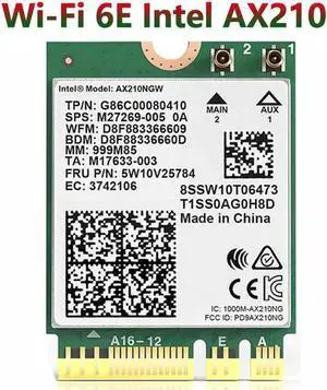 Wireless WiFi 6E Intel AX210 Bluetooth 5.3 M.2 2230 Key E A WiFi 6 Card 3000Mbps 2.4G/5Ghz/6Ghz AX210NGW 802.11ac/ax WiFi Adapter, Support Windows 10 Linux For Laptop Desktop PC Wireless WiFi 6E Intel AX210 Bluetooth 5.3 M.2 2230 Key E A WiFi 6 Card 3000Mbps 2.4G/5Ghz/6Ghz AX210NGW 802.11ac/ax WiFi Adapter, Support Windows 10 Linux For Laptop Desktop PC