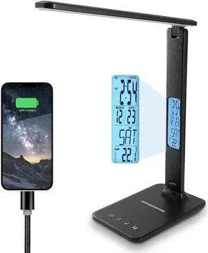 LED Desk lamp, LED Lamp with Wireless Charger, USB Charger Port, Touch Control, 3 Color Modes, 5 Brightness Levels, Eye-Protecting Table Lamp, Led Desk Lights for Bedroom, Home, Office, Black LED Desk lamp, LED Lamp with Wireless Charger, USB Charger Port, Touch Control, 3 Color Modes, 5 Brightness Levels, Eye-Protecting Table Lamp, Led Desk Lights for Bedroom, Home, Office, Black