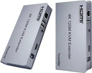 4K HD KVM HDMI Extender (Transmitter and Receiver) with HDMI Loop Out and IR Control Supports Touch Screen Function, Via Cat 5e / 6/7 Cable Up to 120M/394ft 4K HD KVM HDMI Extender (Transmitter and Receiver) with HDMI Loop Out and IR Control Supports Touch Screen Function, Via Cat 5e / 6/7 Cable Up to 120M/394ft
