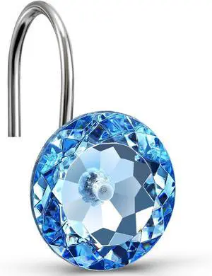 CHICTIE Blue Shower Curtain Hooks Rings Crystal,Diamond Decorative Shower Curtain Hooks,Set of 12 Stainless Steel Rust-Proof Round Rhinestones Shower Rings Hangers for Bathroom CHICTIE Blue Shower Curtain Hooks Rings Crystal,Diamond Decorative Shower Curtain Hooks,Set of 12 Stainless Steel Rust-Proof Round Rhinestones Shower Rings Hangers for Bathroom