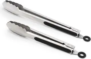304 Stainless Steel Kitchen Cooking Tongs, 9" and 12" Set of 2 Sturdy Grilling Barbeque Brushed Locking Food Tongs with Ergonomic Grip, Black 304 Stainless Steel Kitchen Cooking Tongs, 9" and 12" Set of 2 Sturdy Grilling Barbeque Brushed Locking Food Tongs with Ergonomic Grip, Black