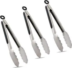 TENTA TENTA KITCHEN 9" Stainless Steel Kitchen Tongs, Locking Metal Food Tongs Non-Slip Grip (Set of 3) TENTA TENTA KITCHEN 9" Stainless Steel Kitchen Tongs, Locking Metal Food Tongs Non-Slip Grip (Set of 3)