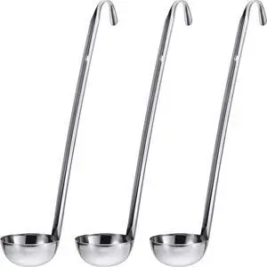 Meekoo 3 Pieces Stainless Steel Ladles with Pouring Rim Long Handle,1 Oz | For Soup Sauce Gravy Serving, Aguas Frescas Beverages, Hooked Handle Storage, Mirror Finish Dishwasher Safe Easy Clean Meekoo 3 Pieces Stainless Steel Ladles with Pouring Rim Long Handle,1 Oz | For Soup Sauce Gravy Serving, Aguas Frescas Beverages, Hooked Handle Storage, Mirror Finish Dishwasher Safe Easy Clean