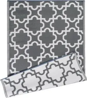 DII Reversible Outdoor Lattice Woven Rug, 4x6 Ft, Gray DII Reversible Outdoor Lattice Woven Rug, 4x6 Ft, Gray