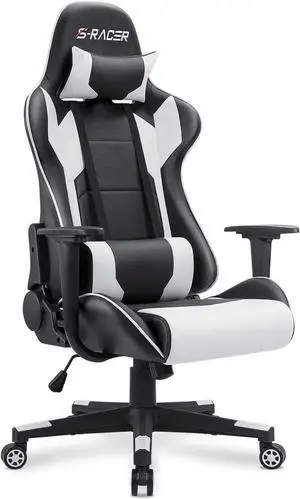 Homall Gaming Chair, Office Chair High Back Computer Chair Leather Desk Chair Racing Executive Ergonomic Adjustable Swivel Task Chair with Headrest and Lumbar Support (White), Welcome to consult