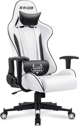 Gaming Chair, Video Game Chair with Footrest and Lumbar Support, Ergonomic Computer Chair Height Adjustable with Swivel Seat and Headrest (Pale White)