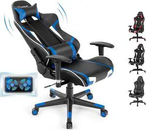 Goplus Gaming Chair - Racing Style, High Back PU Leather, Adjustable Arms & Headrest, Ergonomic Reclining Game Chair with Rolling Swivel Base