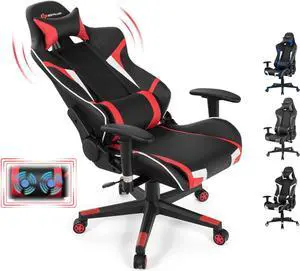 Goplus Gaming Chair, Massage Office Chair Computer Gaming Racing Chair, High Back PU Leather Adjustable Arms Headrest Ergonomic Reclining Game Chair, Rolling Swivel Executive Chair