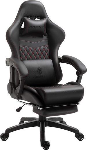 Dowinx Gaming Chair Office Chair PC Chair with Massage Lumbar Support, Racing Style PU Leather High Back Adjustable Swivel Task Chair with Footrest (Black)