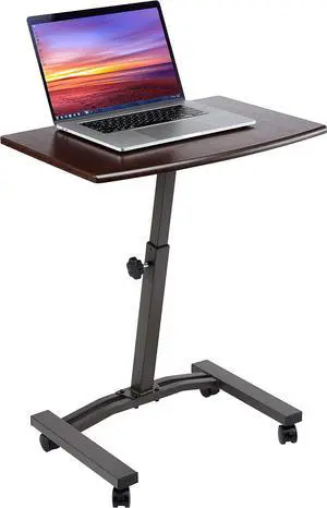 Seville Classics WEB162 Mobile Laptop Computer Desk Cart Height-Adjustable from 20.5" to 33", Slim, Walnut